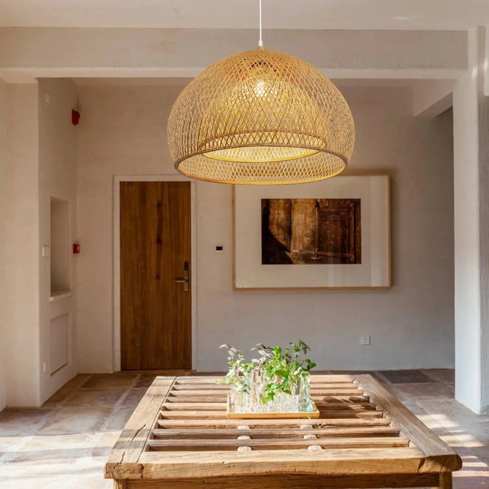 Natural Bamboo Rattan Pendant Light Handmade Wicker Hanging Lamp-Handwovenlamp