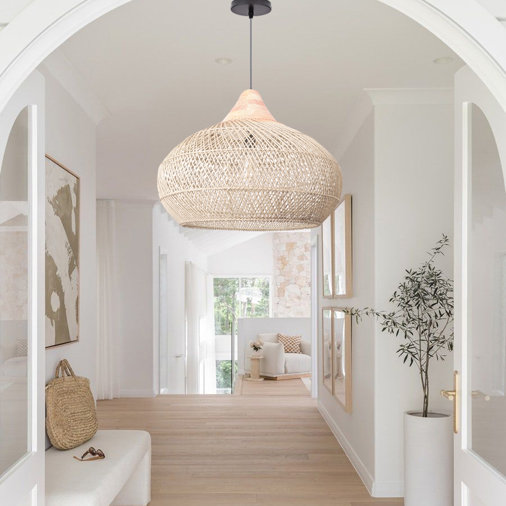 Wabi-sabi Retro Rattan Weaving Pendant Light Southeast Asian Restaurant Chandelier-Handwovenlamp