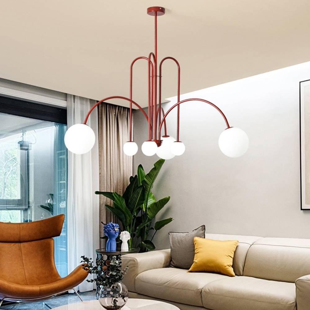French Art Deco Pendant Lights Minimalist Living Room Glass Chandelier-Handwovenlamp