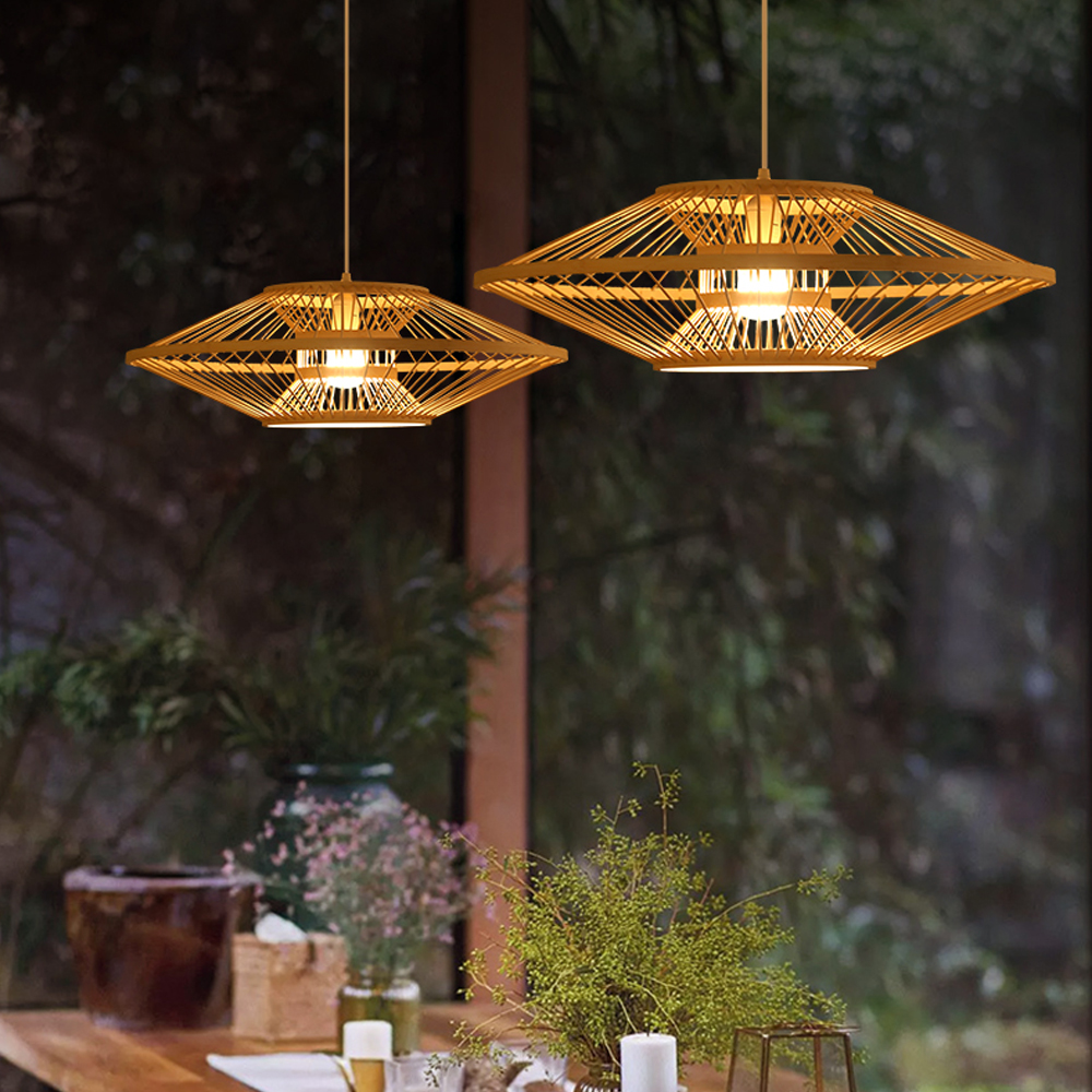 Antique Bamboo Lantern Pendant Light Japanese Retro Rattan Bamboo Chandelier-Handwovenlamp