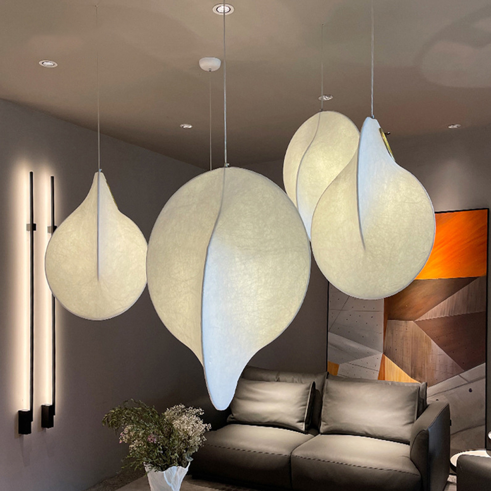 Simple Italian Silk Chandelier Nordic Living Room Bedroom Fabric Pendant Lights-Handwovenlamp