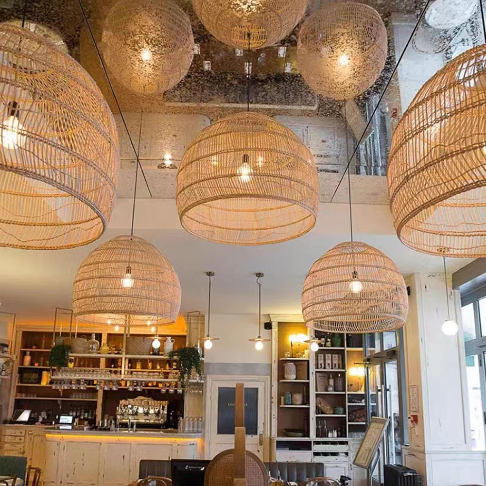 Boho Kitchen Island Lighting DIY Natural Rattan Chandelier Lamp Shades-Handwovenlamp