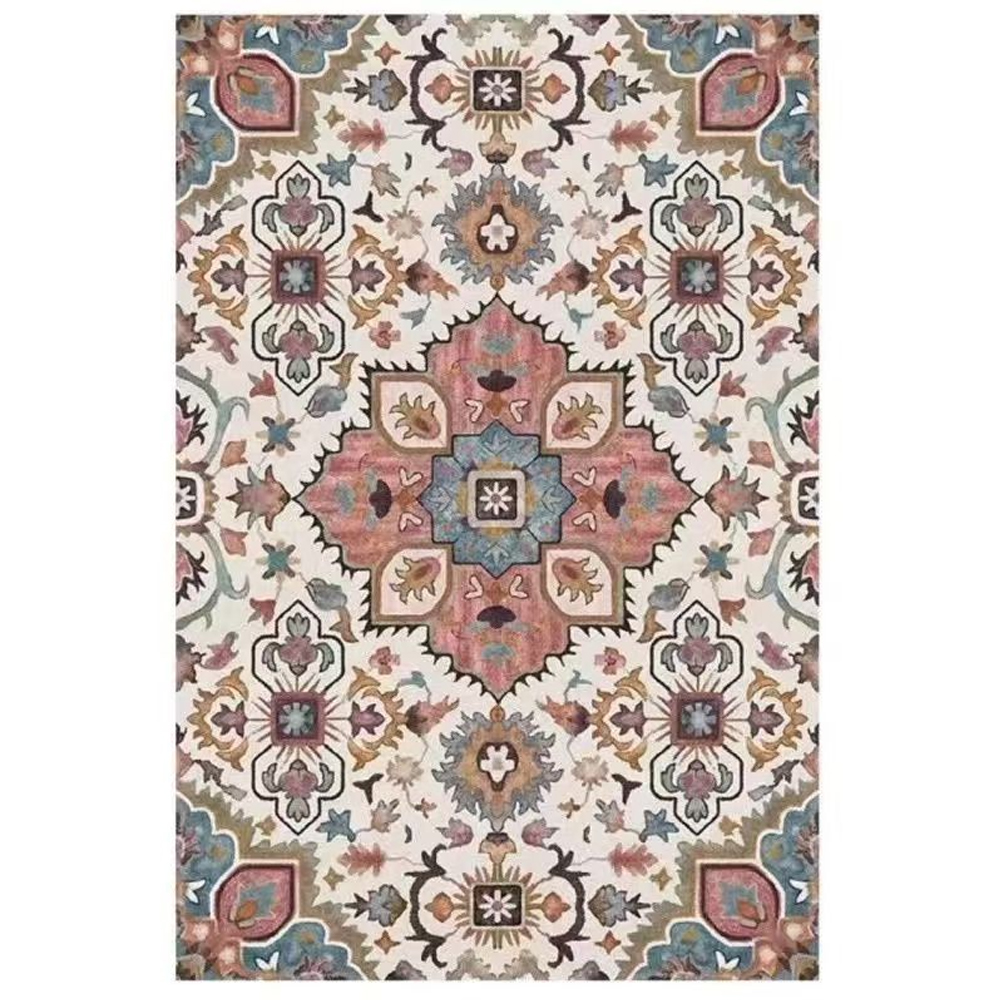 Thickened Imitation Cashmere Carpet Nordic Moroccan Living Room Blanket Ethnic Style American Retro Floor Mat-Handwovenlamp