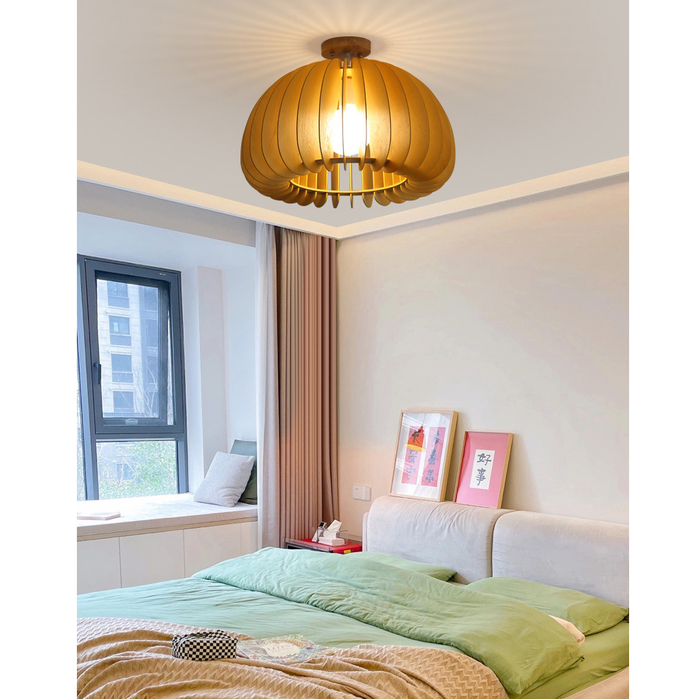 Japanese Wooden Corridor Aisle Ceiling Lamp Log Pumpkin Balcony Light For Bedroom-Handwovenlamp