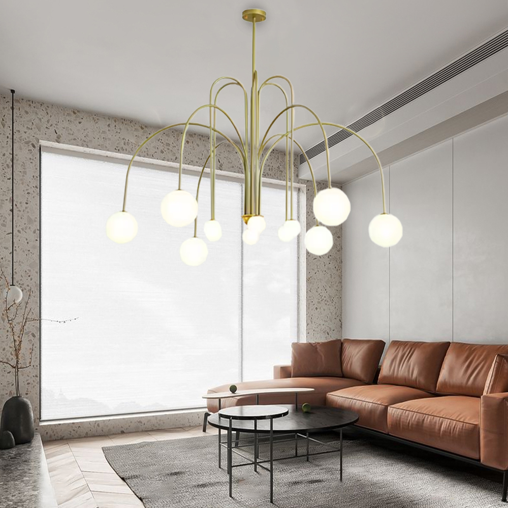 French Art Deco Pendant Lights Minimalist Living Room Glass Chandelier-Handwovenlamp