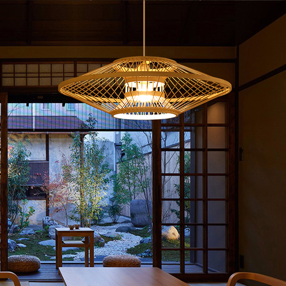 Antique Bamboo Lantern Pendant Light Japanese Retro Rattan Bamboo Chandelier-Handwovenlamp