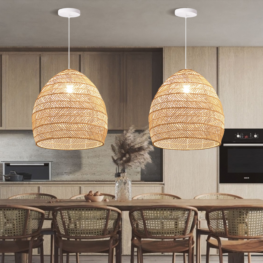 Boho Kitchen Island Lighting DIY Natural Rattan Chandelier Lamp Shades-Handwovenlamp
