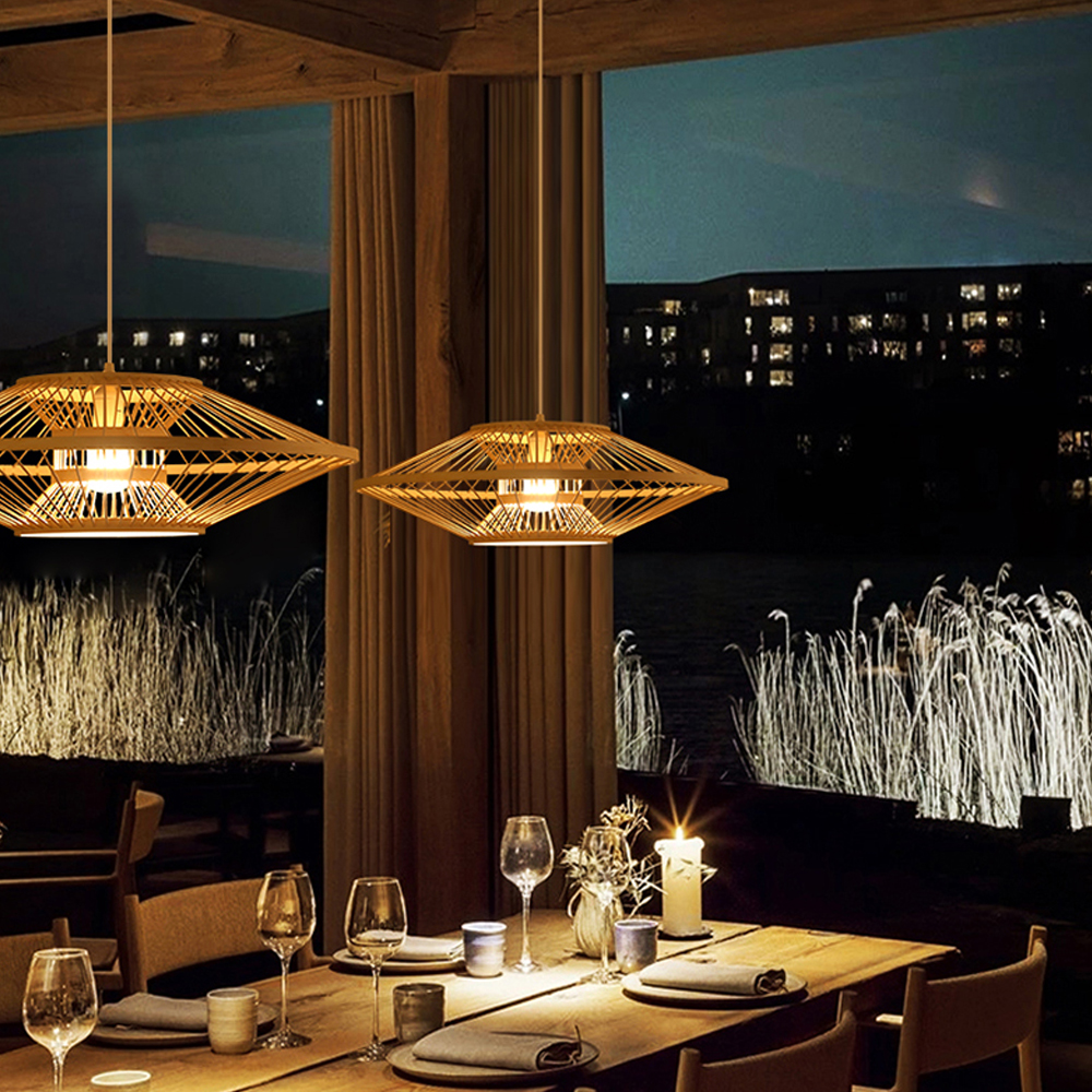 Antique Bamboo Lantern Pendant Light Japanese Retro Rattan Bamboo Chandelier-Handwovenlamp