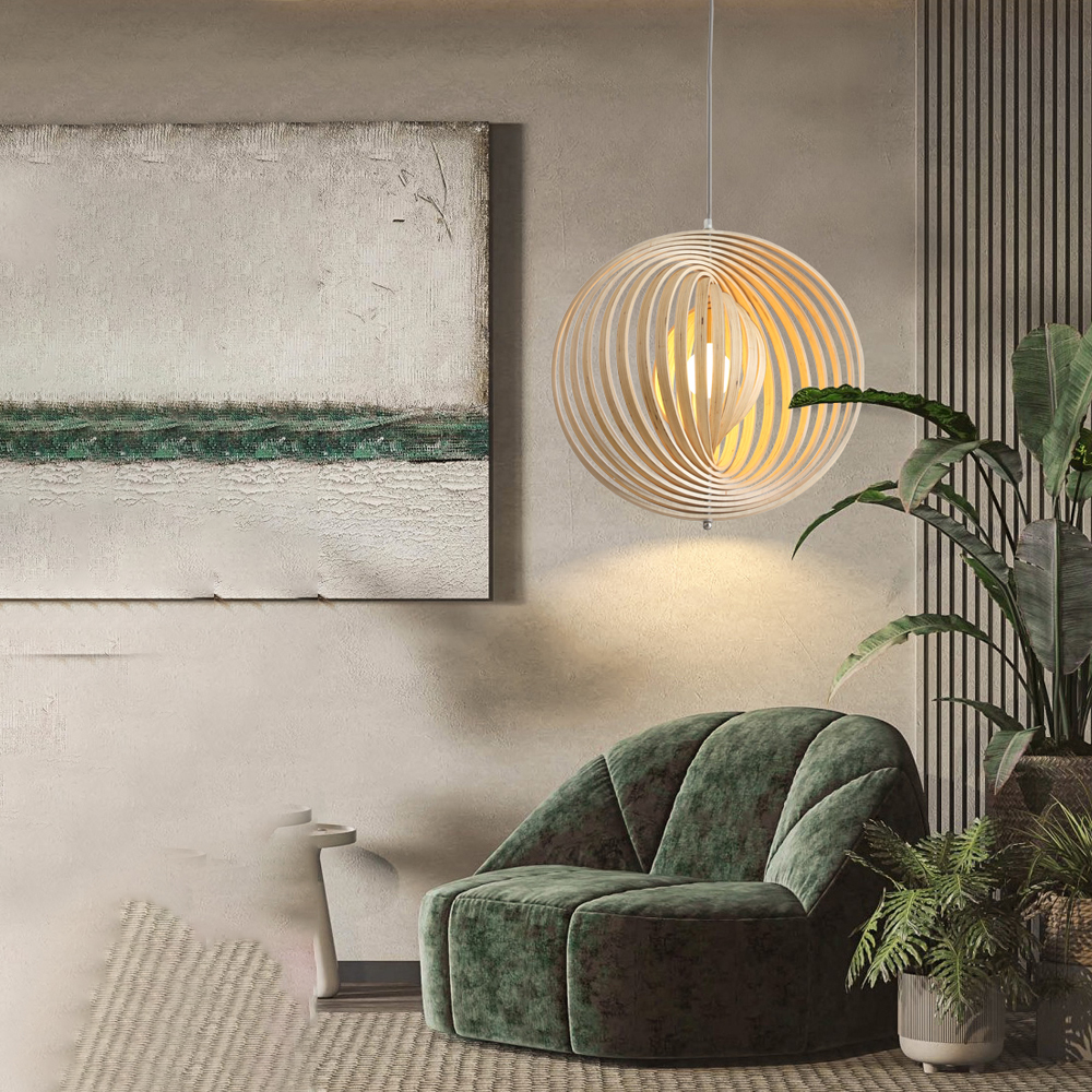 Danish Designer Rotating Wood Chandelier Nordic Dining Room Balcony Pendant Lamp-Handwovenlamp