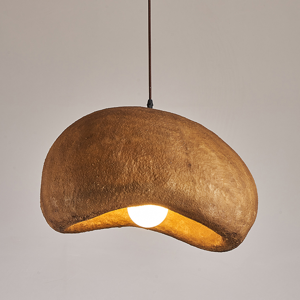 Wabi-Sabi Pendant Light Nordic Living Room Brown Oval Ceiling Lamps-Handwovenlamp