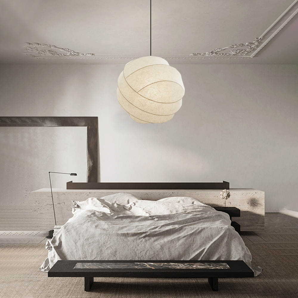 Japanese Modern Silk Pendant Light Chic Wabi-Sabi Fabric Chandelier For Bedroom-Handwovenlamp