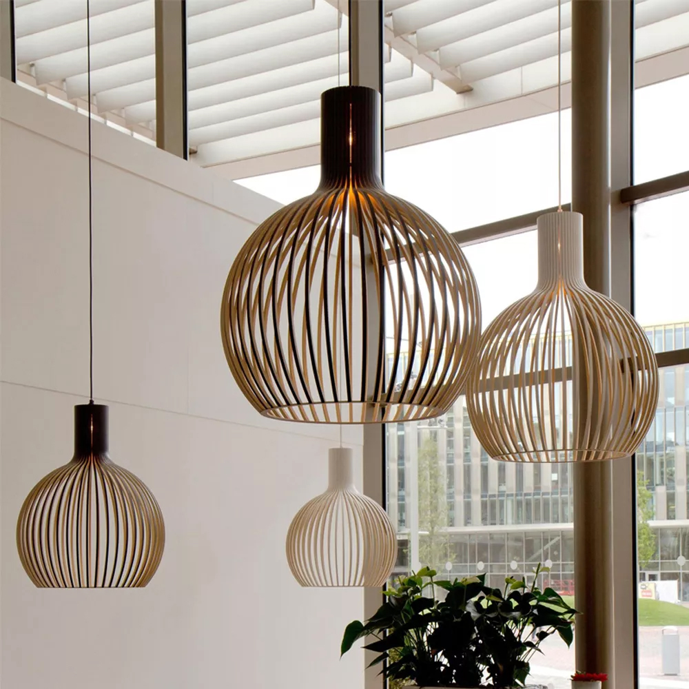Modern Wooden Pendant Light Fixture Nordic Creative Birdcage Chandelier-Handwovenlamp