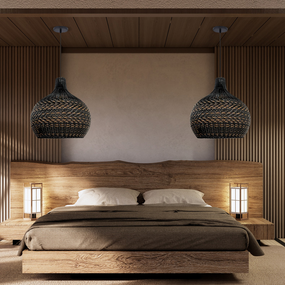 Wabi-sabi Black Rattan Pendant Light For Dining Room Kitchen Island-Handwovenlamp