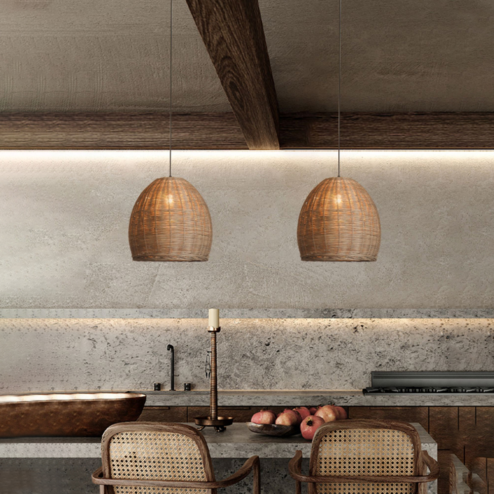 Handmade Rattan Chandelier Wabi-Sabi Vintage Rattan Pendant Light For Dining Room-Handwovenlamp