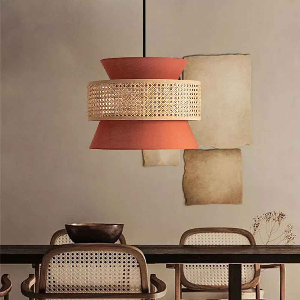 Hand-Woven Home Decor Rattan Tiered Chandelier Red, Blue Modern Wicker Light Pendant-Handwovenlamp