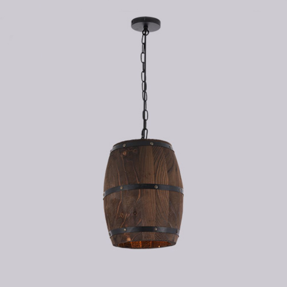 American Industrial Pendant Light Retro Wooden Barrel Creative Chandelier-Handwovenlamp