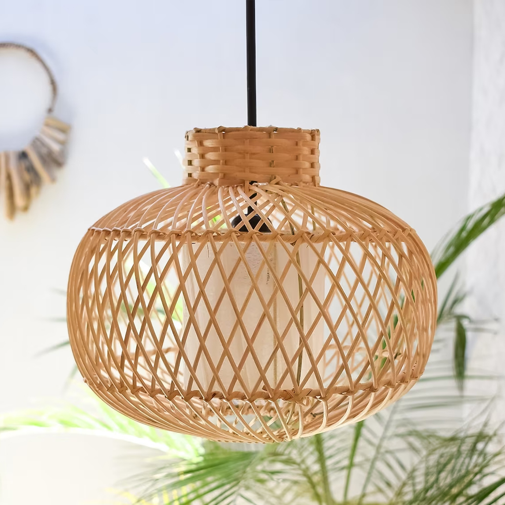 Boho Coastal Dining Room Pendant Light Fixtures Handmade Natural Rattan Chandelier-Handwovenlamp