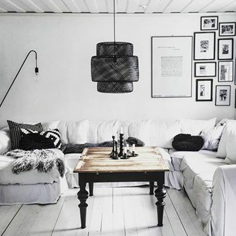 Black Bamboo Tiered Chandelier Wicker Lamp Shades For Living Room-Handwovenlamp