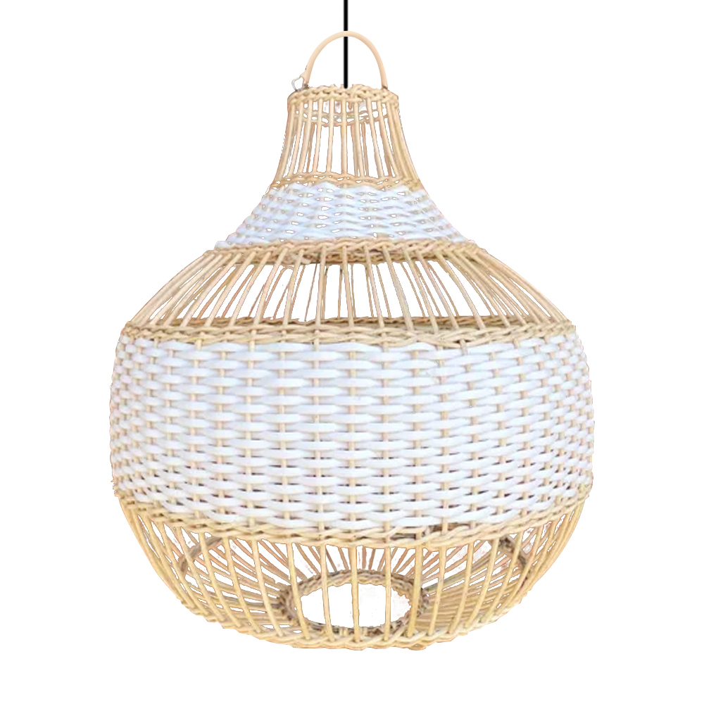 Handwoven White Rattan Pendant Light-Handwovenlamp