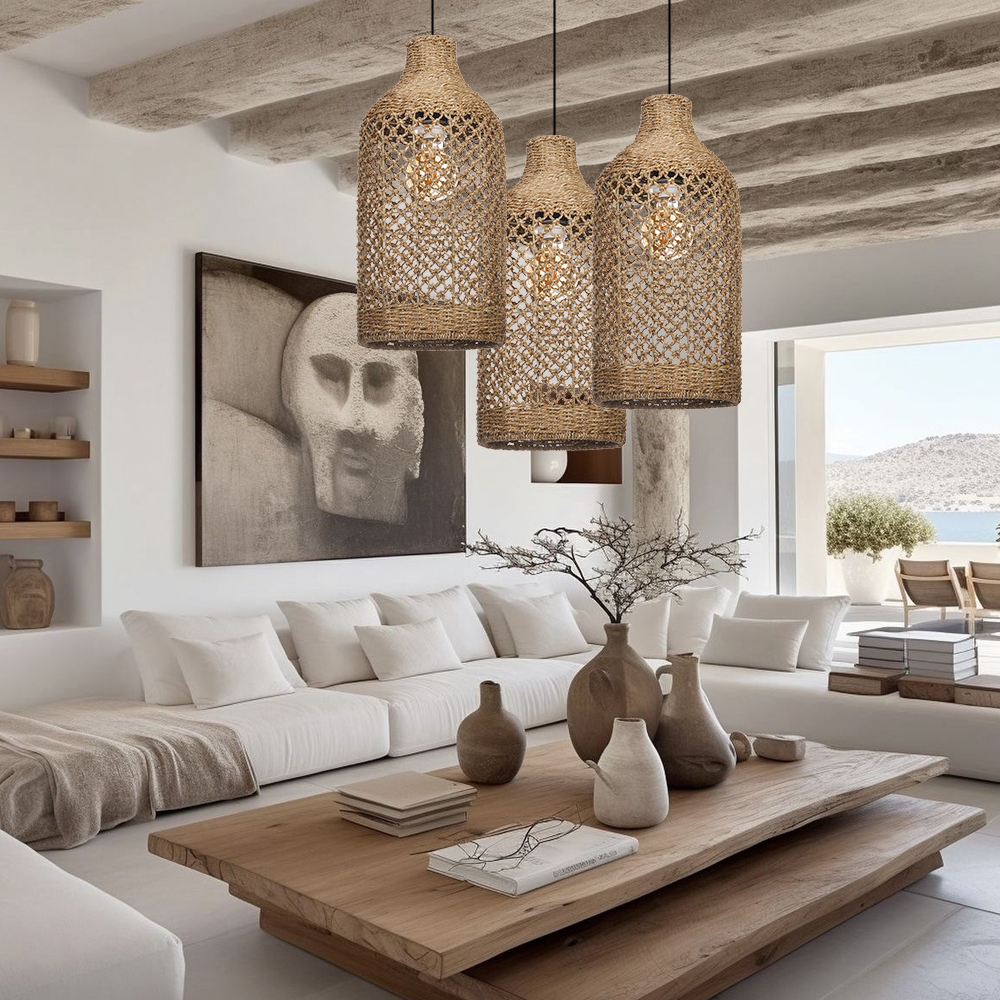 Handmade Rattan Seagrass Chandelier Light for Dining Room-Handwovenlamp