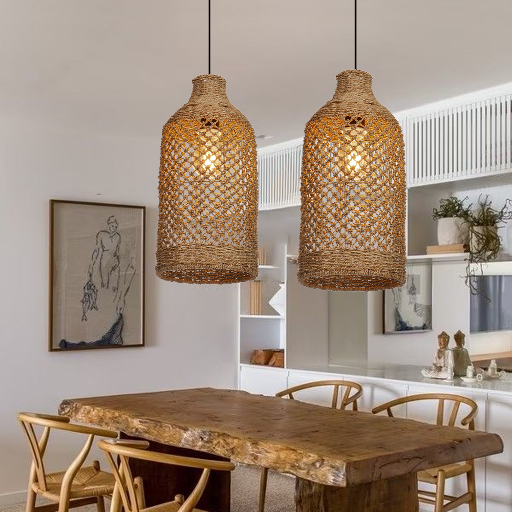 Wabi-sabi Living Room Seagrass Chandelier Retro B&B Decorative Pendant Lamp-Handwovenlamp