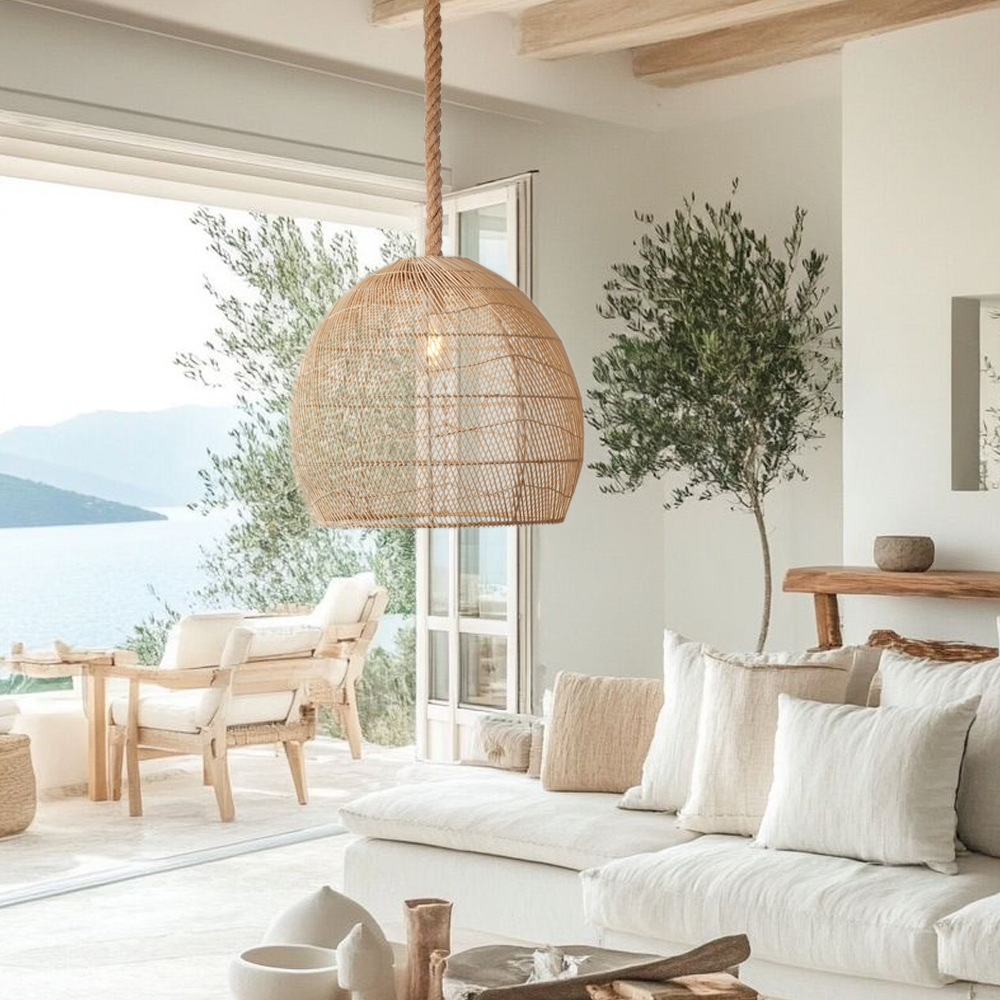 Rattan Light Fixture Coastal Boho Dining Room Chandelier Lamp