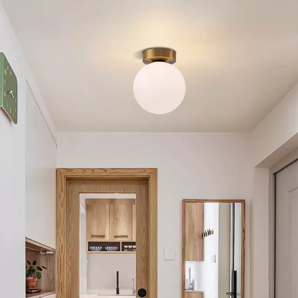 Nordic Entrance Corridor Brass Ceiling Lamp Minimalist Luxury Spherical Glass Lamp