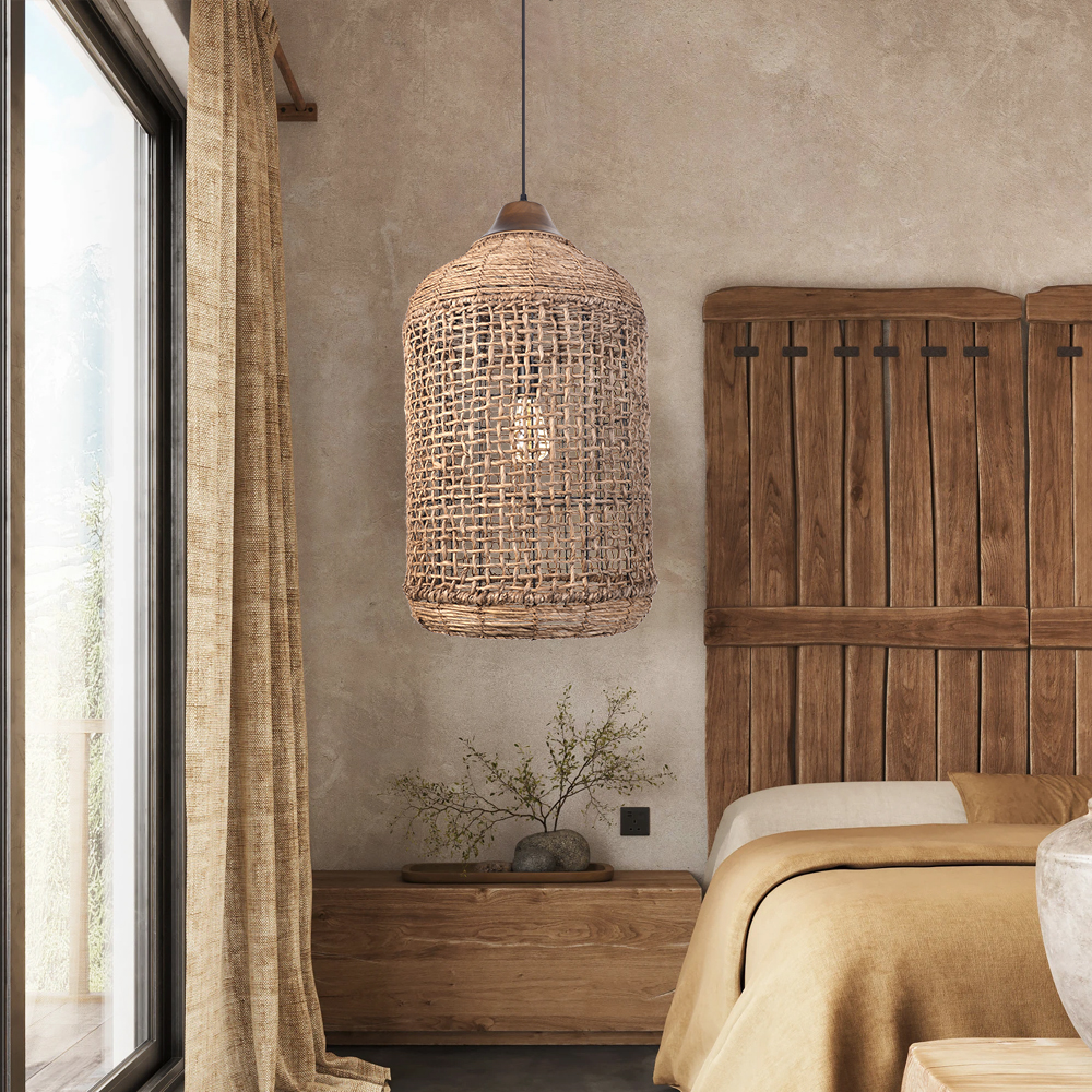 Oversize Wabi-sabi Kitchen Island Light Large Rattan Pendant Light Fixtures