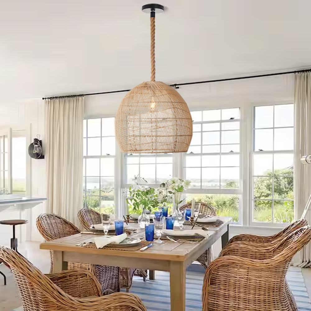 Rattan Light Fixture Coastal Boho Dining Room Chandelier Lamp