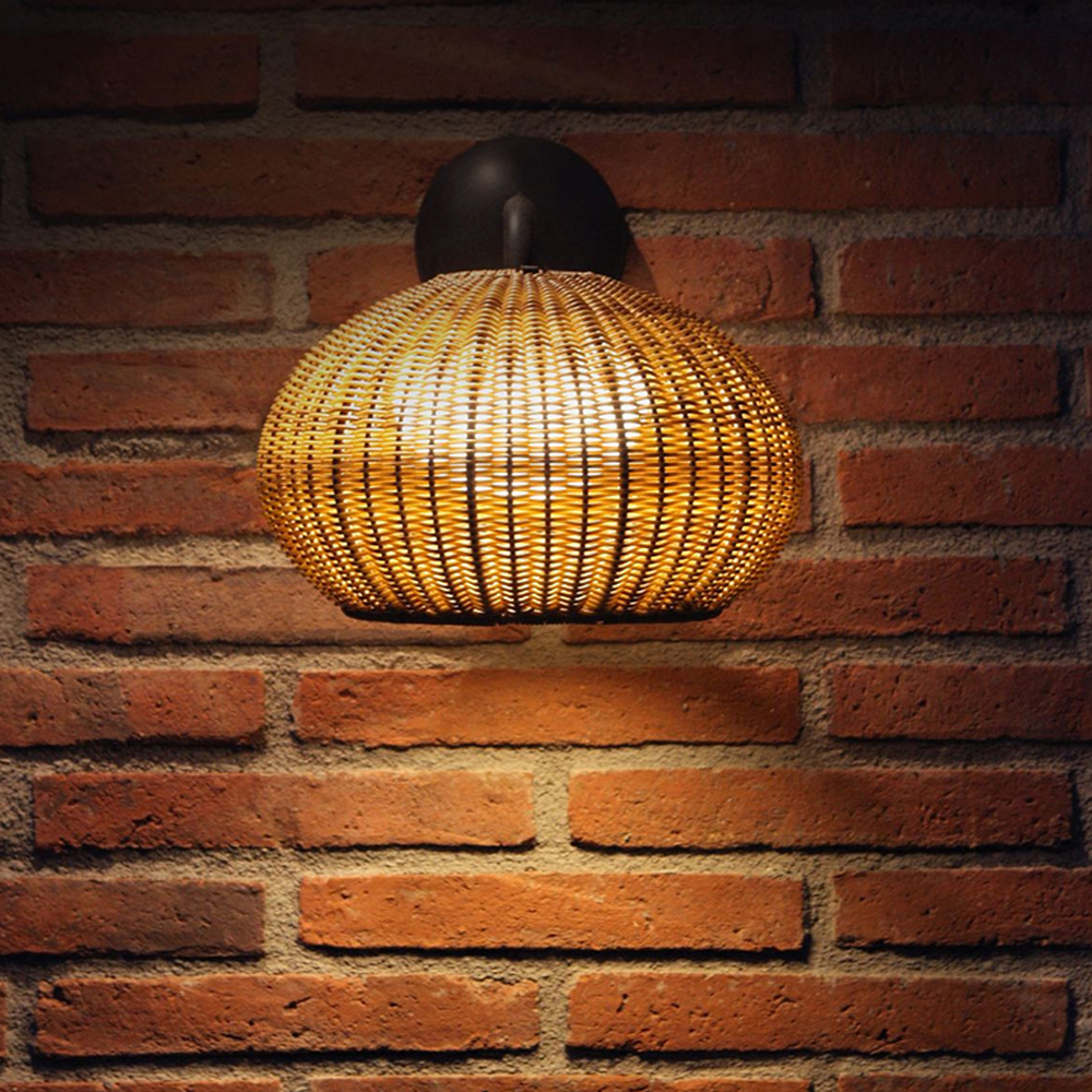 B&B Outdoor Rattan Wall Lamp Waterproof Villa Courtyard Garden Exterior Wall Lighting-Handwovenlamp
