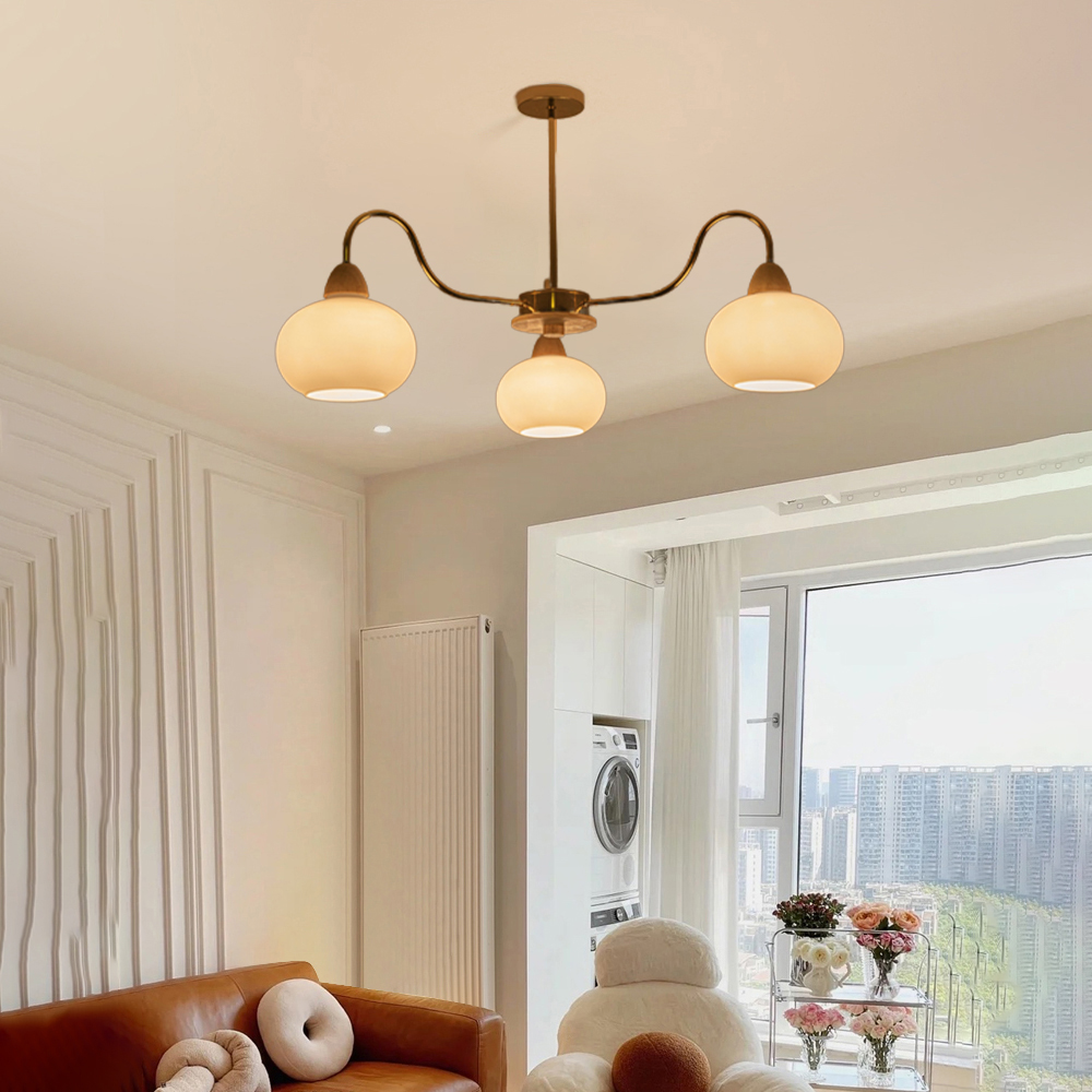 French Bauhaus Living Room Persimmon Glass Chandelier Retro Dining Room Lamps-Handwovenlamp