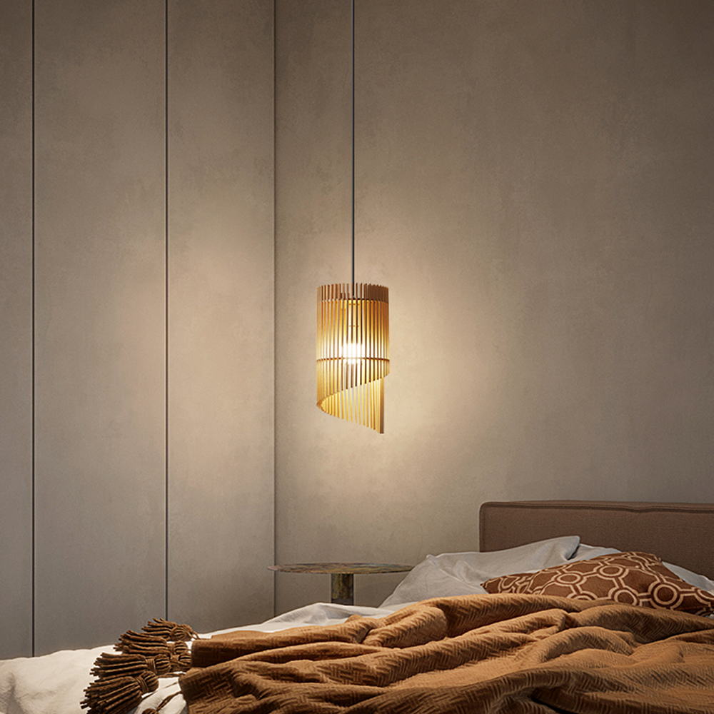 Wabi-sabi Wooden Chandelier Homestay Bedroom Bedside Small Pendant Lamp-Handwovenlamp