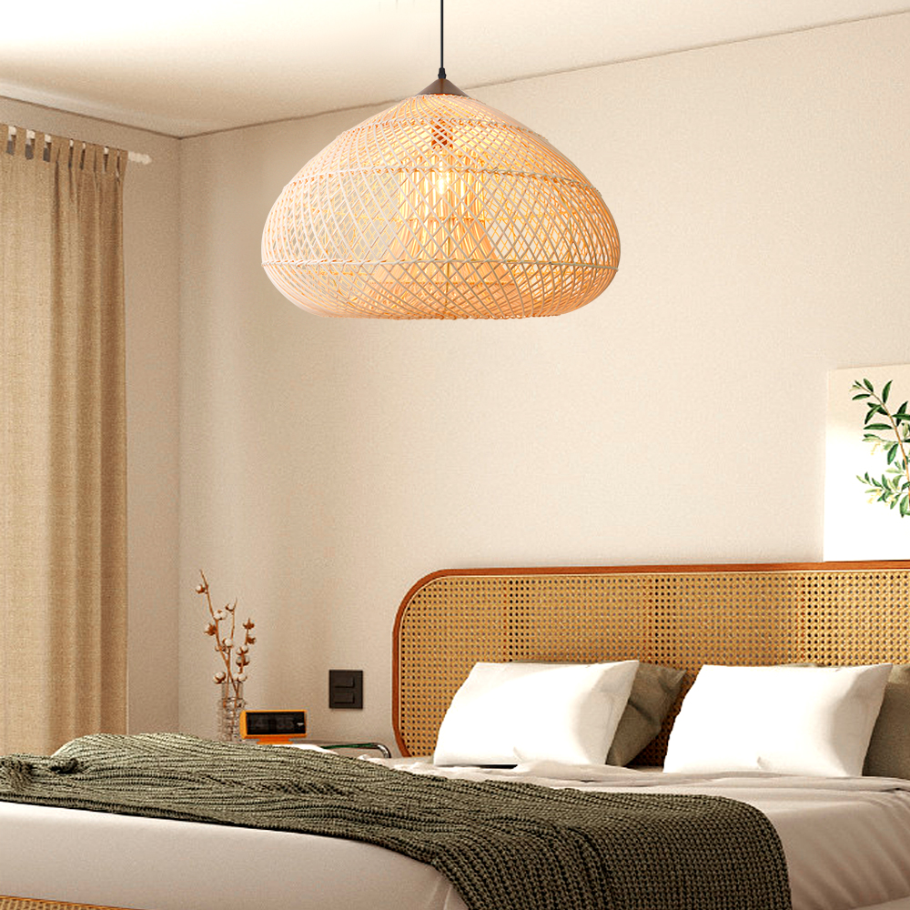 Wabi Sabi Style Retro Dining Room Chandelier Rattan Zen Pendant Light-Handwovenlamp