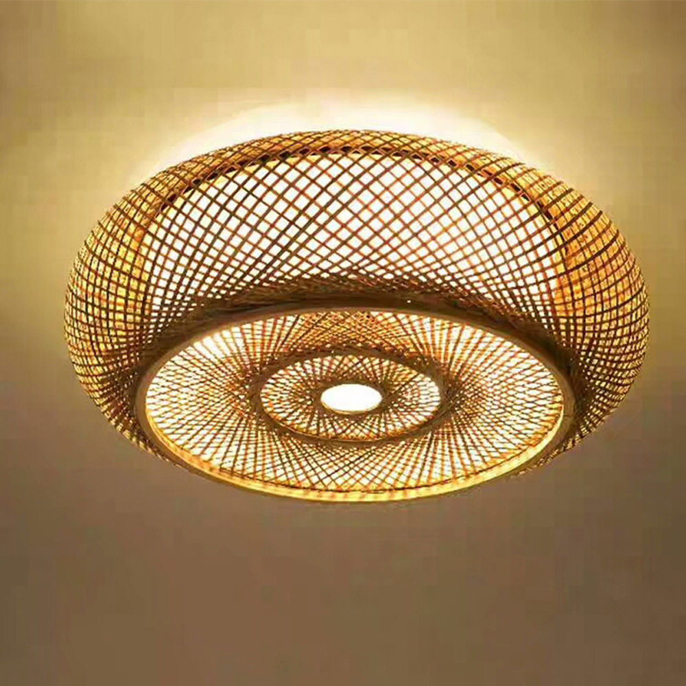 Japanese Style Flush Mount Bamboo Ceiling Light For Living Room-Handwovenlamp