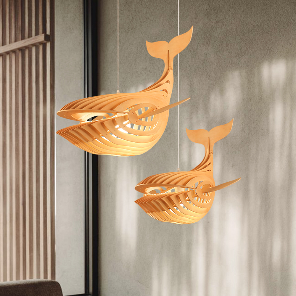 Laser Cut File Whale lamp wood pendant light fixture DIY shark lampshade hanging shadow lamp-Handwovenlamp