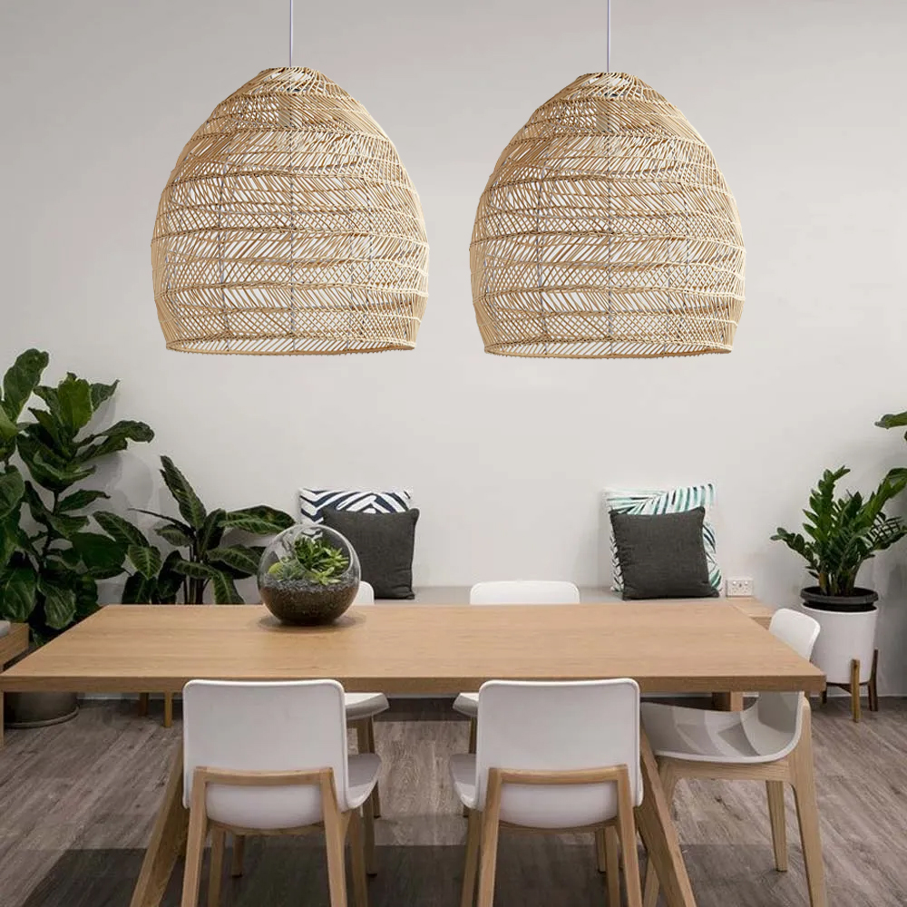 Boho Kitchen Island Lighting DIY Natural Rattan Chandelier Lamp Shades-Handwovenlamp