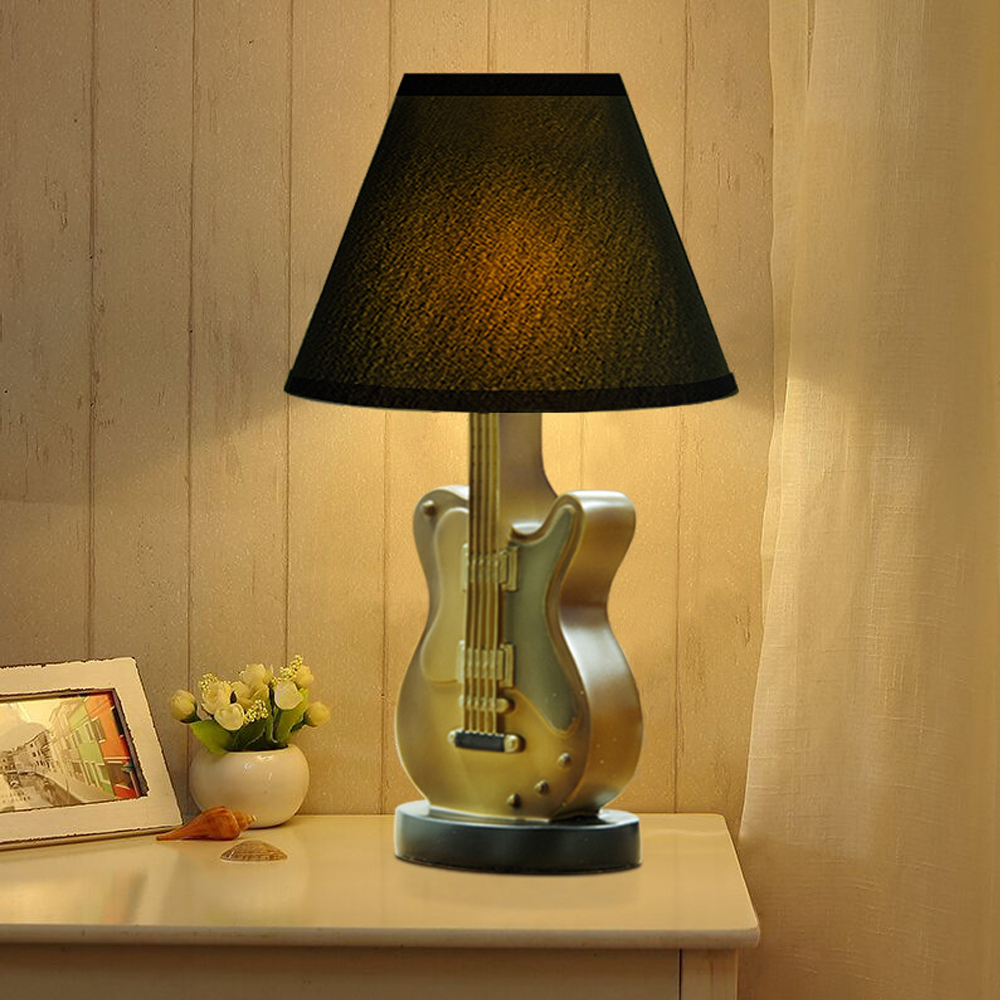 Simple Cartoon Guitar Table Lamp Bedroom Bedside Music Lamp Decoration-Handwovenlamp