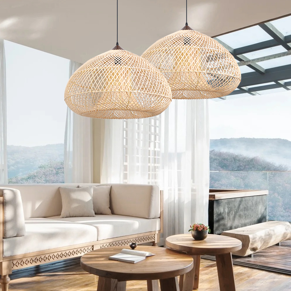Wabi Sabi Style Retro Dining Room Chandelier Rattan Zen Pendant Light-Handwovenlamp