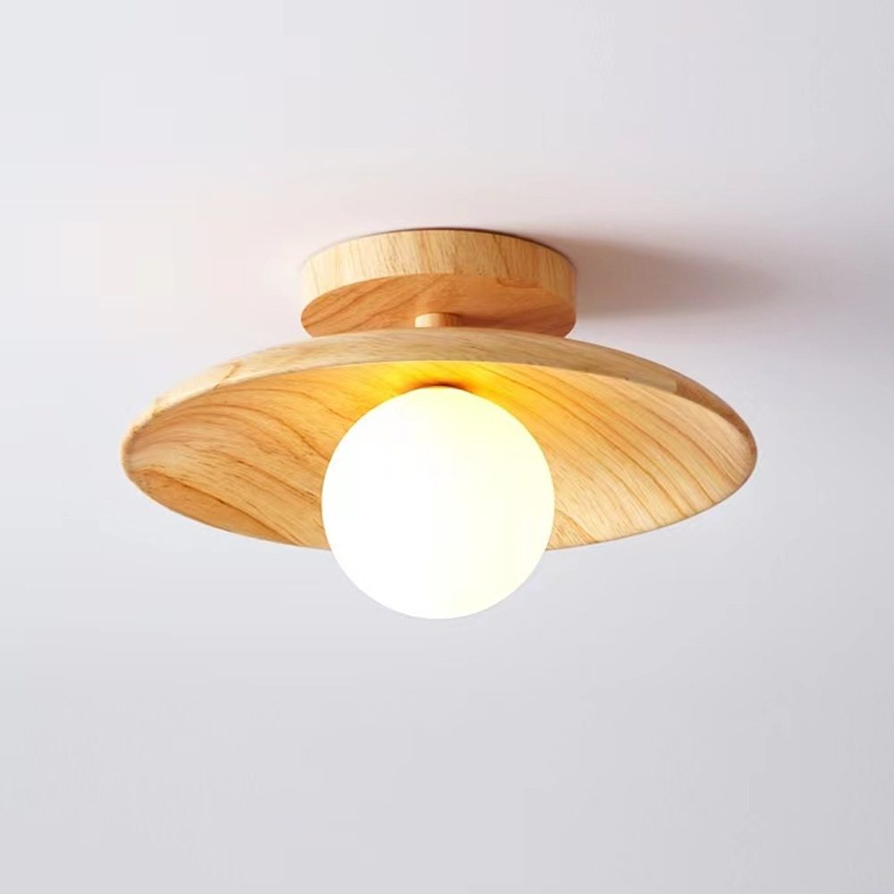 Japanese-style Aisle Small Lamp Flush Mount Solid Wooden Ceiling Light For Dining Room-Handwovenlamp