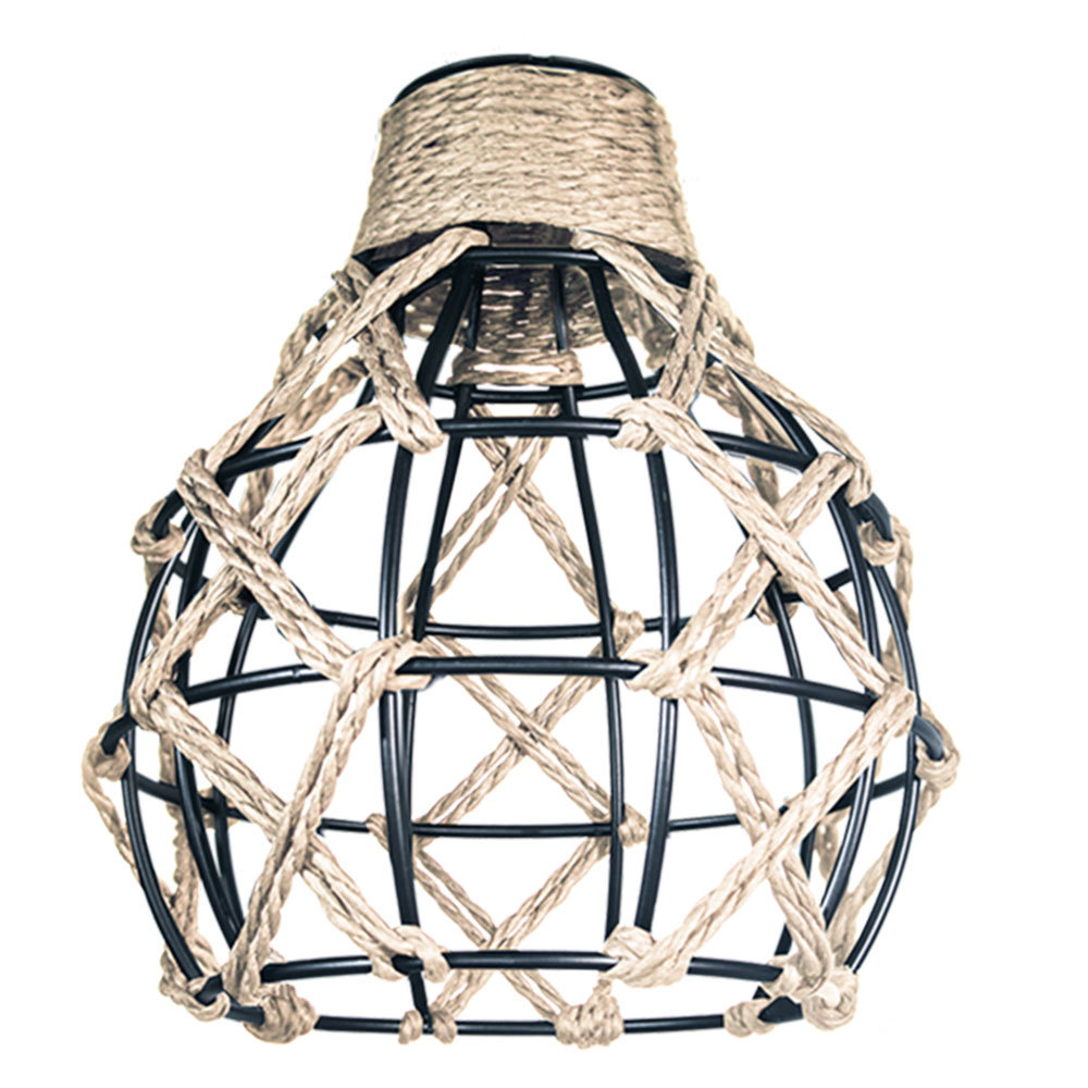 Industrial Retro Hemp Rope Diamond Head Metal Cage Loft Iron Wire Welding Lampshade-Handwovenlamp