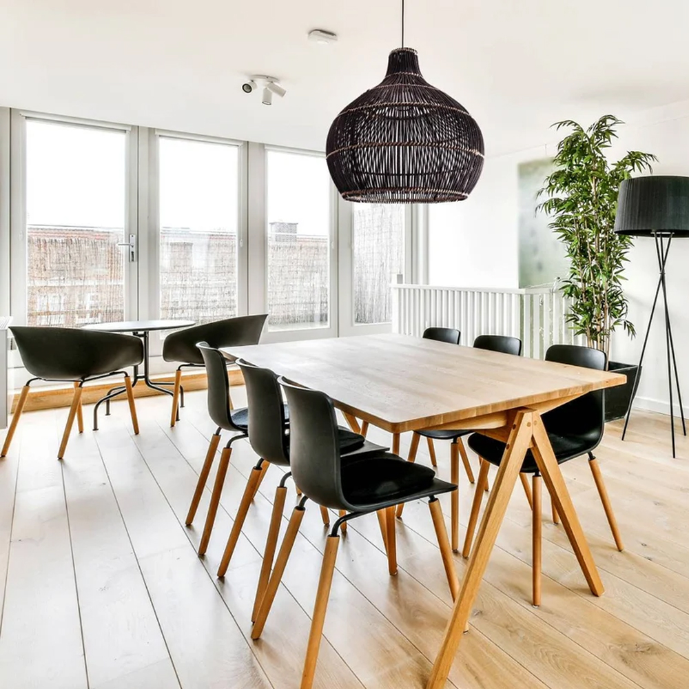 Dining Room Black Rattan Pendant Light Fixture-Handwovenlamp