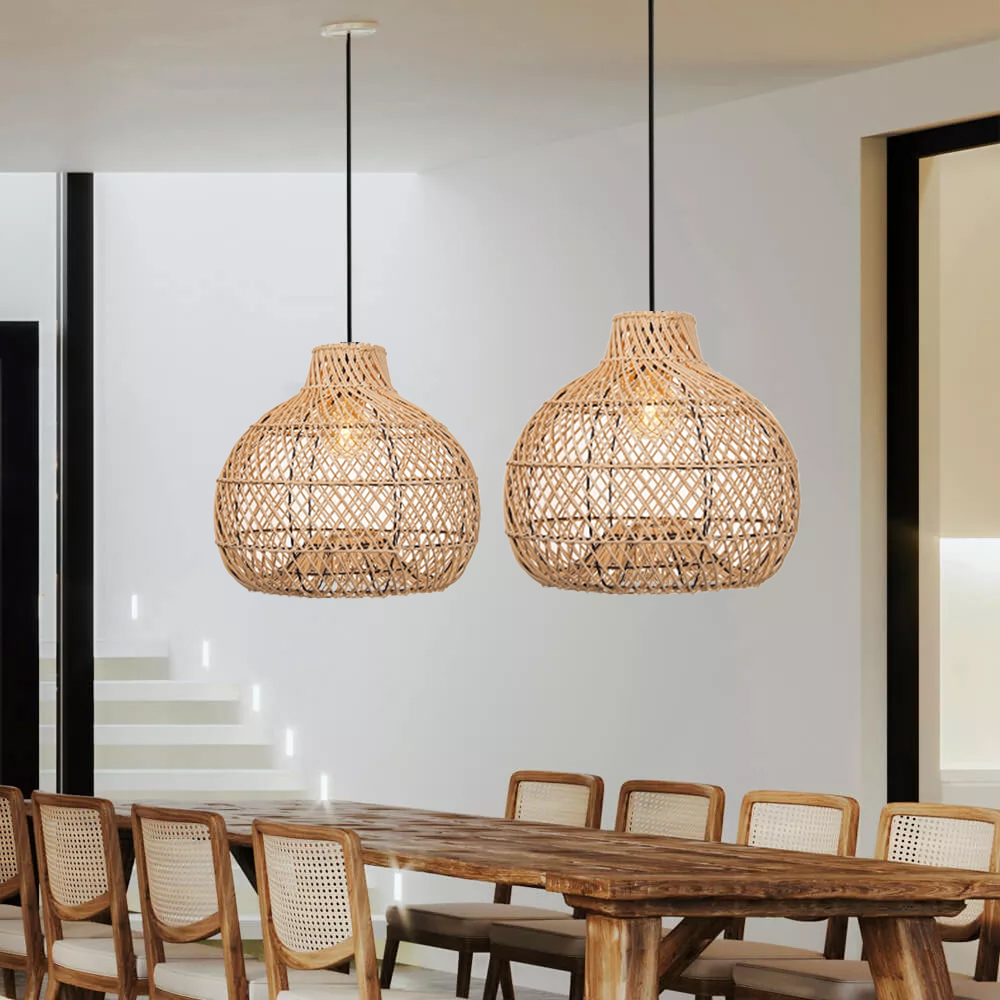 Handmade Rattan Lampshade Wicker Lamp Rustic Pendant Light-Handwovenlamp