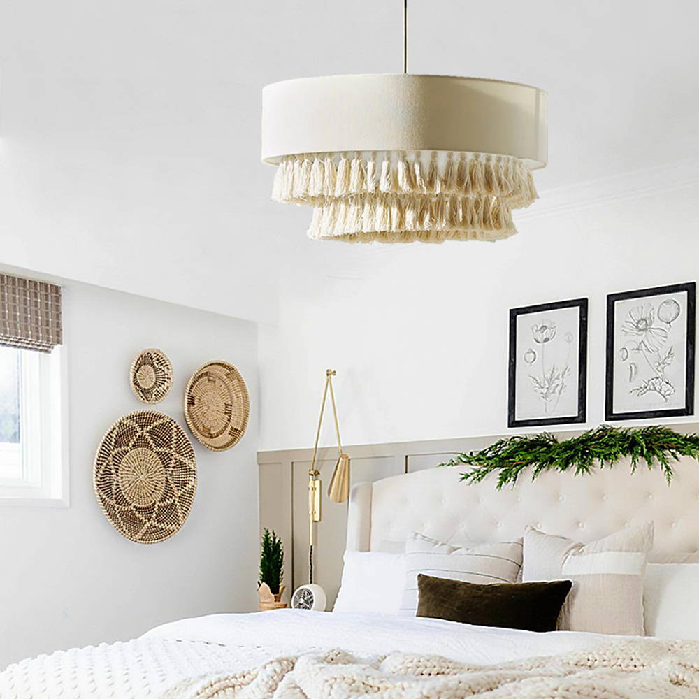 Bohemian Hemp Rope Tassel Chandelier Creative Bedroom Fabric Ceiling Lamp-Handwovenlamp