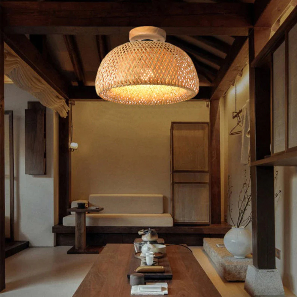 Handwoven Bamboo Ceiling Light Shade Flush Mount Lamp-Handwovenlamp