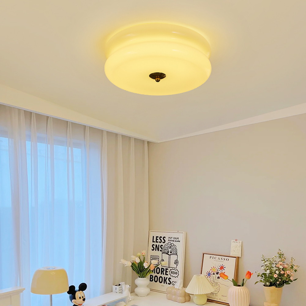 French-style Bedroom Glass Ceiling Lamp Cream Simple Living Room Lighting-Handwovenlamp