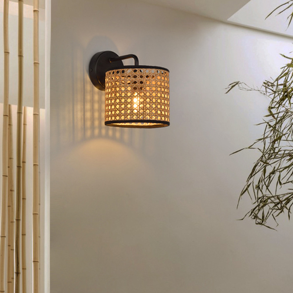 Japanese Rattan Wall Lamp Creative Corridor Wall Sconce-Handwovenlamp