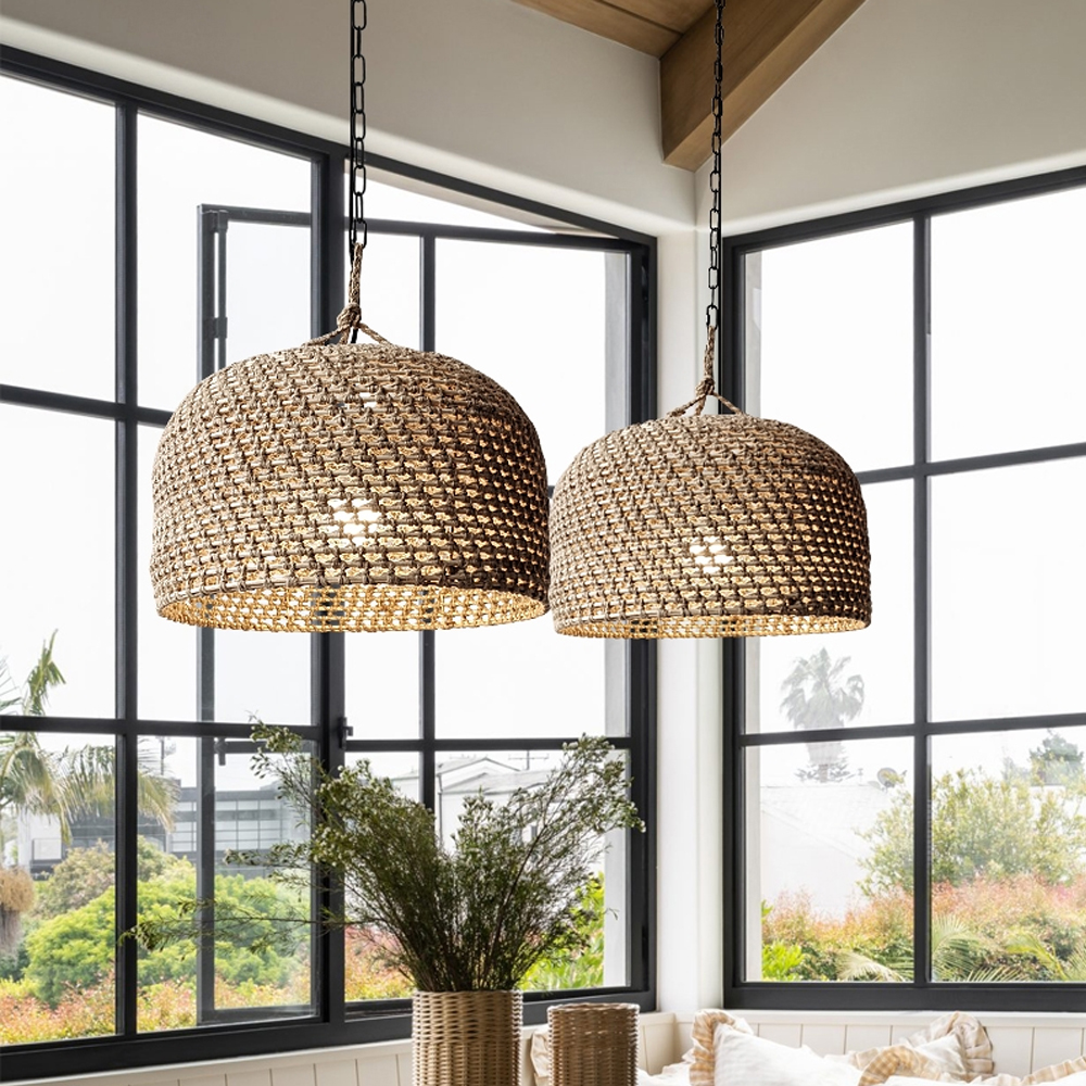 Japanese Rattan Weaving Kitchen Counter Pendant Light Hemp Rope Chandelier-Handwovenlamp
