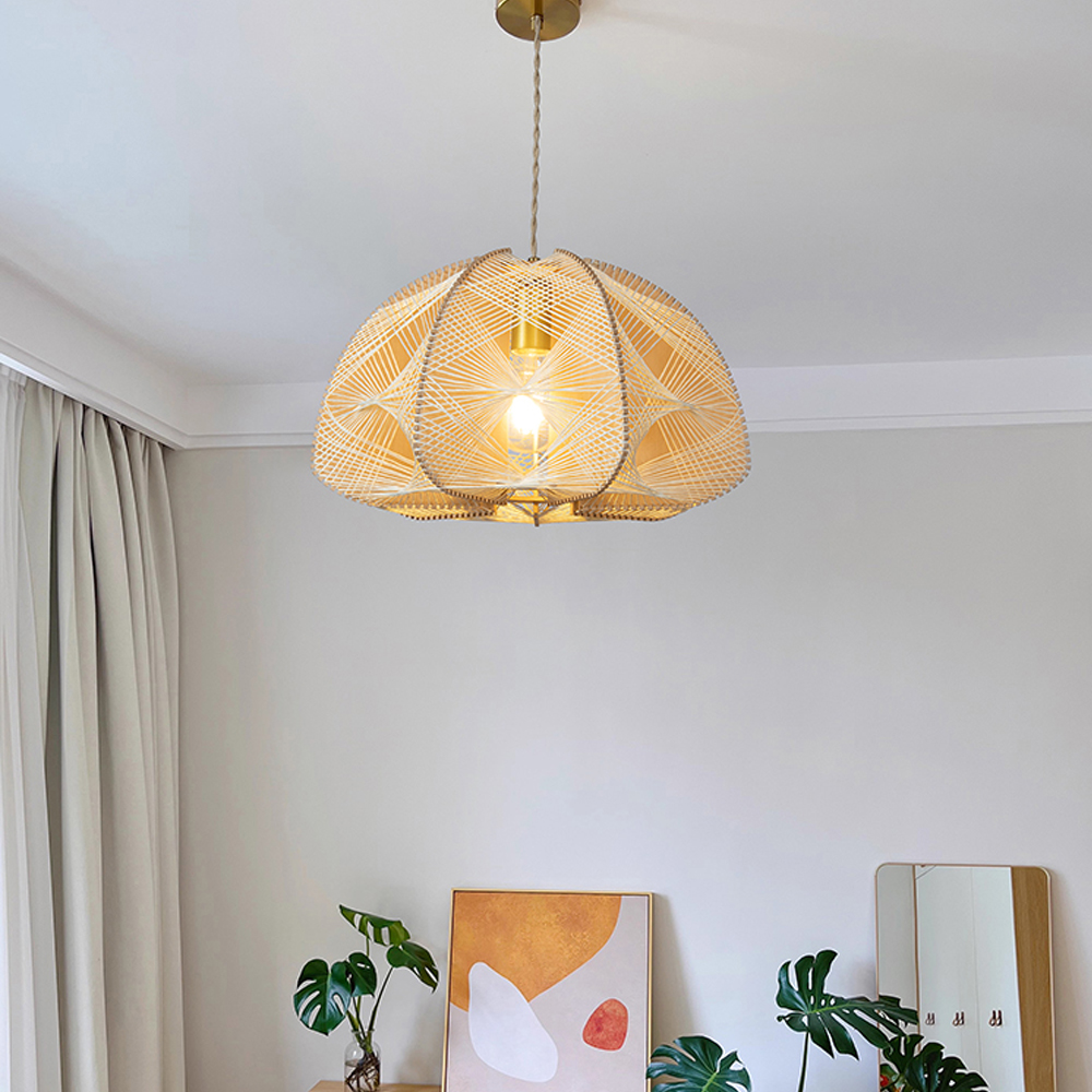 French Vintage Rope Pendant Light Fixture Living Room Wooden Chandelier-Handwovenlamp