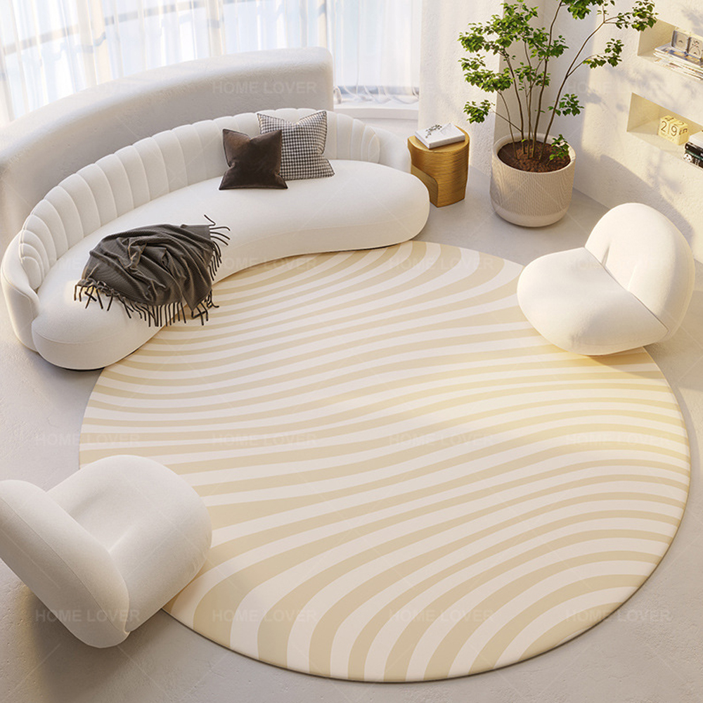 Wabi-sabi Style Round Carpet Bedroom Non-slip Household Loop Pile Rugs-Handwovenlamp