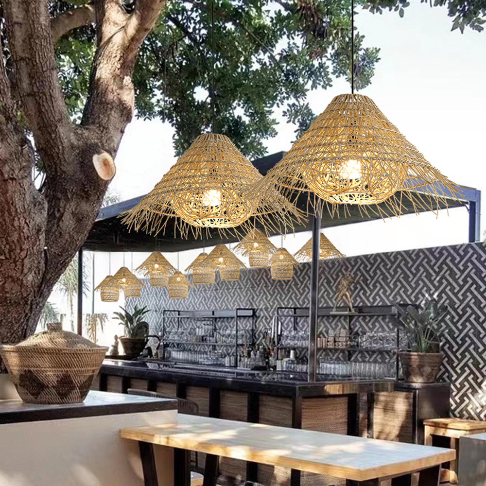 Outdoor Waterproof Rattan Pendant Light Courtyard Garden Scenic Hanging Tree Lamp-Handwovenlamp